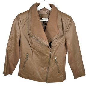 IMAN Tan 100% Genuine Leather Moto Jacket Size XS Immaculate!
